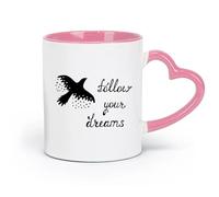 LAYEHDF Ceramics Ceramic Coffee Cup Bird Quote Flight Follow Your Dreams Stars （11oz/320ml） Stylish & Durable - Microwave & Dishwasher Safe Pink