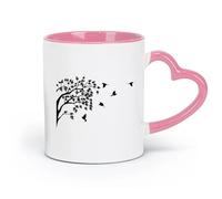 LAYEHDF Ceramics Ceramic Coffee Cup Decor Natural Tree Birds Earth Peace Garden （11oz/320ml） Dishwasher Microwave Safe,for Office and Home Pink