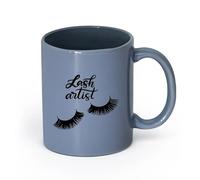 LAYEHDF Ceramics Ceramic Coffee Cup Lash Artist Eyelashes Makeup Fashion Studio （11oz/320ml） Cappuccino, Latte Macchiato, Tea, Espresso Blue-Gray