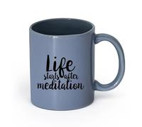 LAYEHDF Ceramics Ceramic Coffee Cup Motivation Phrase Life Starts After Meditation Yoga Studio （11oz/320ml） Nice Xmas Gift Blue-Gray