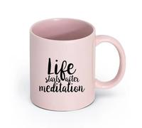 LAYEHDF Ceramics Ceramic Coffee Cup Motivation Phrase Life Starts After Meditation Yoga Studio （11oz/320ml） Nice Xmas Gift Pink