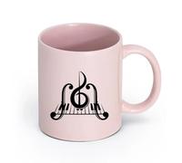 LAYEHDF Ceramics Ceramic Coffee Cup Piano Key Music Treble Clef Musical Instrument （11oz/320ml） for Milk Tea Cola Water Pink
