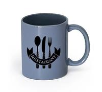 LAYEHDF Ceramics Ceramic Coffee Cup Restaurant menu Symbol Cafe bar Knife Spoon Fork （11oz/320ml） and Mulled Drinks, Espresso Blue-Gray