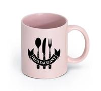 LAYEHDF Ceramics Ceramic Coffee Cup Restaurant menu Symbol Cafe bar Knife Spoon Fork （11oz/320ml） and Mulled Drinks, Espresso Pink