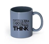 LAYEHDF Ceramics Ceramic Coffee Cup Think Positive Thinking Idea Words Office Space （11oz/320ml） Great Gift for Lovers Blue-Gray