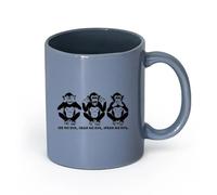 LAYEHDF Ceramics Ceramic Coffee Cup Three Monkey Animal Quote Words See No Evil （11oz/320ml） Great for Home, Office, Cafes, Gift Ideas Blue-Gray
