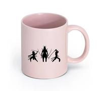LAYEHDF Ceramics Ceramic Coffee Cup Three Samurai Silhouette Ancient Japan Warriors Katana （11oz/320ml） for Office, Home Pink