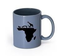 LAYEHDF Ceramics Ceramic Coffee Mug Africa Continent Map Animals Lion Rhinoceros Giraffe （11oz/320ml） for Office, Home Blue-Gray