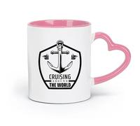 LAYEHDF Ceramics Ceramic Coffee Mug Cruising Around The World Sea Ocean Anchor （11oz/320ml） Cappuccino, Latte Macchiato, Tea, Espresso Pink