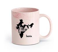 LAYEHDF Ceramics Ceramic Coffee Mug India Map Country Hindu Girl Dancer Taj Mahal （11oz/320ml） Ceramic Coffee Mugs for or Work Marble Pink