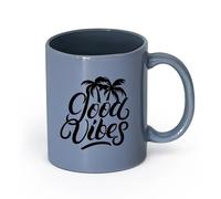 LAYEHDF Ceramics Ceramic Coffee Mug Inspiring Phrase Good Vibes Positive Home （11oz/320ml） Great for Home, Office, Cafes, Gift Ideas Blue-Gray