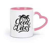 LAYEHDF Ceramics Ceramic Coffee Mug Inspiring Phrase Good Vibes Positive Home （11oz/320ml） Great for Home, Office, Cafes, Gift Ideas Pink