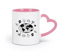 LAYEHDF Ceramics Ceramic Coffee Mug Planet Earth WithIcons Set Travel Adventure （11oz/320ml） Ceramic Coffee Mug for Cappuccino Tea, Milk, Pink