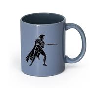 LAYEHDF Ceramics Ceramic Coffee Mug Soldier Warrior Military Spartan with Spear （11oz/320ml） Great for Home, Office, Cafes, Gift Ideas Blue-Gray