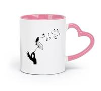 LAYEHDF Ceramics Ceramic Coffee Mug Songbird Melody Sheet Music Notes Nursery （11oz/320ml） Great for Home, Office, Cafes, Gift Ideas Pink