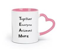 LAYEHDF Ceramics Ceramic Coffee Mug Teamwork Together Everyone Achieves More Words Office （11oz/320ml） Restaurant, Office Pink