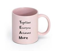 LAYEHDF Ceramics Ceramic Coffee Mug Teamwork Together Everyone Achieves More Words Office （11oz/320ml） Restaurant, Office Pink