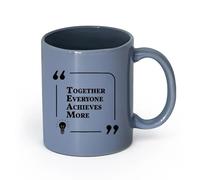 LAYEHDF Ceramics Ceramic Coffee Mug Together Achieves More Inspiring Quote Words （11oz/320ml） Cappuccino, Latte Macchiato, Tea, Espresso Blue-Gray