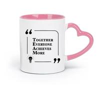 LAYEHDF Ceramics Ceramic Coffee Mug Together Achieves More Inspiring Quote Words （11oz/320ml） Cappuccino, Latte Macchiato, Tea, Espresso Pink