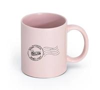 LAYEHDF Ceramics Ceramic Coffee Mug Travel Rome Italy Colosseum Post Letter Postal Stamp （11oz/320ml） Nice Xmas Gift Pink