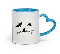 LAYEHDF Ceramics Ceramic Cup for Coffee Tea Cocoa Birds Flying Three Birds Branch （11oz/320ml） Dishwasher Microwave Safe,for Office and Home Blue