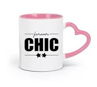 LAYEHDF Ceramics Ceramic Cup for Coffee Tea Cocoa Letter Forever Chic Words Home （11oz/320ml） Dishwasher Microwave Safe,for Office and Home Pink