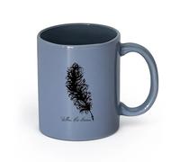 LAYEHDF Ceramics Ceramic Cup for Home and Office Feather Inspire Quote Home （11oz/320ml） Coffee, Tea, Latte, Milk, Cocoa, Juice and Other Hot Drinks Blue-Gray