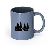 LAYEHDF Ceramics Ceramic Cup for Home and Office Wood Trees Natural Road House （11oz/320ml） Ceramic Coffee Mug for Cappuccino Tea, Milk, Blue-Gray