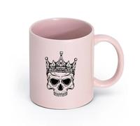 LAYEHDF Ceramics Ceramic Cup Skeleton Dead King Skull with Golden Crown （11oz/320ml） Humorous Gift for Coffee Lovers, Work Besties, Coworkers & Friends Pink