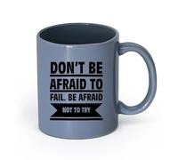 LAYEHDF Ceramics Ceramic Cups with Handles Don t be Afraid Famous Quote Words Wise （11oz/320ml） for Tea, Hot Chocolate Blue-Gray