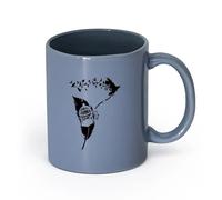 LAYEHDF Ceramics Ceramic Cups with Handles Freedom Cell Feather Flying Bird Chain （11oz/320ml） Great for Home, Office, Cafes, Gift Ideas Blue-Gray