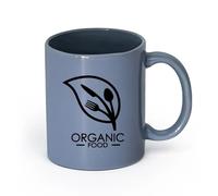 LAYEHDF Ceramics Ceramic Cups with Handles Organic Food Logo Fork Spoon Knife （11oz/320ml） Ceramic Coffee Mug for Cappuccino Tea, Milk, Blue-Gray