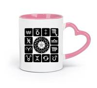 LAYEHDF Ceramics Ceramic Cups with Handles Zodiac Set Icons Astrological Studio （11oz/320ml） Cappuccino, Latte Macchiato, Tea, Espresso Pink