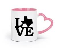 LAYEHDF Ceramics Ceramic Drinkware for Home Love Texas Map Word Native USA State （11oz/320ml） Ceramic Coffee Mug for Cappuccino Tea, Milk, Pink