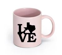 LAYEHDF Ceramics Ceramic Drinkware for Home Love Texas Map Word Native USA State （11oz/320ml） Ceramic Coffee Mug for Cappuccino Tea, Milk, Pink