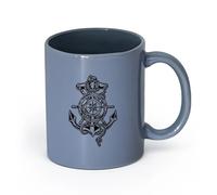 LAYEHDF Ceramics Ceramic Drinkware for Home Sea Ships Anchor Nautical Steering Wheel （11oz/320ml） Ideal for Home & Office Use Blue-Gray