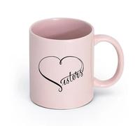 LAYEHDF Ceramics Ceramic Drinkware for Home Sisters Word Lettering Love Heart （11oz/320ml） Office, Home, Café, Dishwasher & Microwave Safe Pink