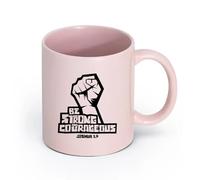LAYEHDF Ceramics Ceramic Drinkware for Home Words Phrase Be Strong Courageous Joshua （11oz/320ml） fine China (Ceramic) Pink