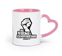LAYEHDF Ceramics Ceramic Drinkware for Home Words Phrase Be Strong Courageous Joshua （11oz/320ml） fine China (Ceramic) Pink