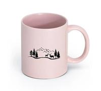 LAYEHDF Ceramics Ceramic Mug Cup Deer Silhouette Mountains Landscape Natural （11oz/320ml） Coffee, Tea, Latte, Milk, Cocoa, Juice and Other Hot Drinks Pink