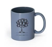 LAYEHDF Ceramics Ceramic Mug Cup Family Family Genealogical Tree with Frames Photos （11oz/320ml） for Tea Coffee Hot Brew Blue-Gray