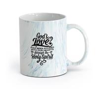 LAYEHDF Ceramics Ceramic Mug Cup God's Love Holy Spirit Religion Quote Calligraphy （11oz/320ml） Great Gift for Lovers Marble Blue