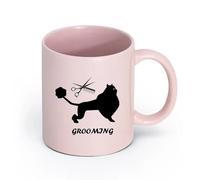 LAYEHDF Ceramics Ceramic Mug Cup Grooming Funny Cat Pets Beauty Salon Scissors Comb （11oz/320ml） for Coffee Oatmeal Tea Easy to Clean Pink