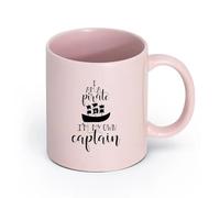 LAYEHDF Ceramics Ceramic Mug Cup i am a Pirate i am My own Captain Lettering Ship Boat （11oz/320ml） for Espresso, Tea- Set Pink