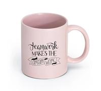LAYEHDF Ceramics Ceramic Mug Cup Lettering Teamwork Makes Dream Work Office phraseg （11oz/320ml） Gift for Men or Women Pink