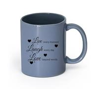 LAYEHDF Ceramics Ceramic Mug Cup Live Laugh Love Positive Quote Words Lettering （11oz/320ml） Dishwasher Microwave Safe,for Office and Home Blue-Gray