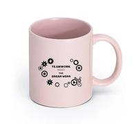 LAYEHDF Ceramics Ceramic Mug Cup Teamwork Makes The Dream Work Office Quote Gears Words Saying Business （11oz/320ml） for Office, Home Pink