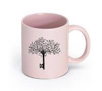 LAYEHDF Ceramics Ceramic Mug Gift Box Latte Mug with Handle Abstract Tree Key Home Ideas （11oz/320ml） for Home and Office Pink