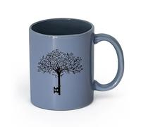 LAYEHDF Ceramics Ceramic Mug Gift Box Latte Mug with Handle Abstract Tree Key Home Ideas （11oz/320ml） for Home and Office Blue-Gray