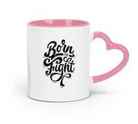 LAYEHDF Ceramics Ceramic Mug Gift Box Latte Mug with Handle Born to Fight Quote Phrase （11oz/320ml） Ideal for Home & Office Use Pink